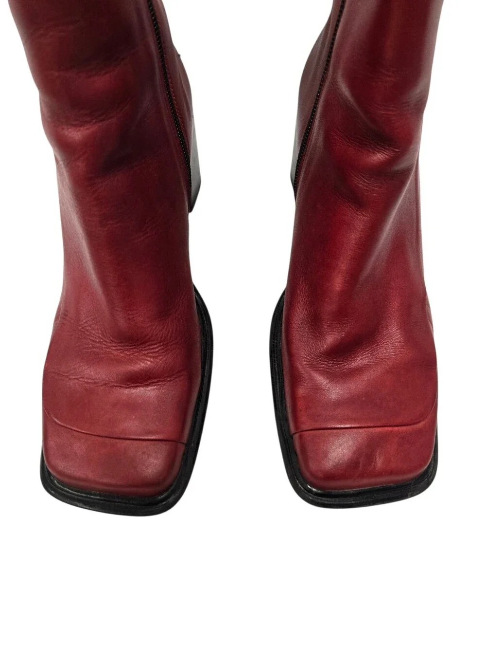Vintage Y2K Diba Courtney Chunky Square Toe Leather Ankle Boots in Red